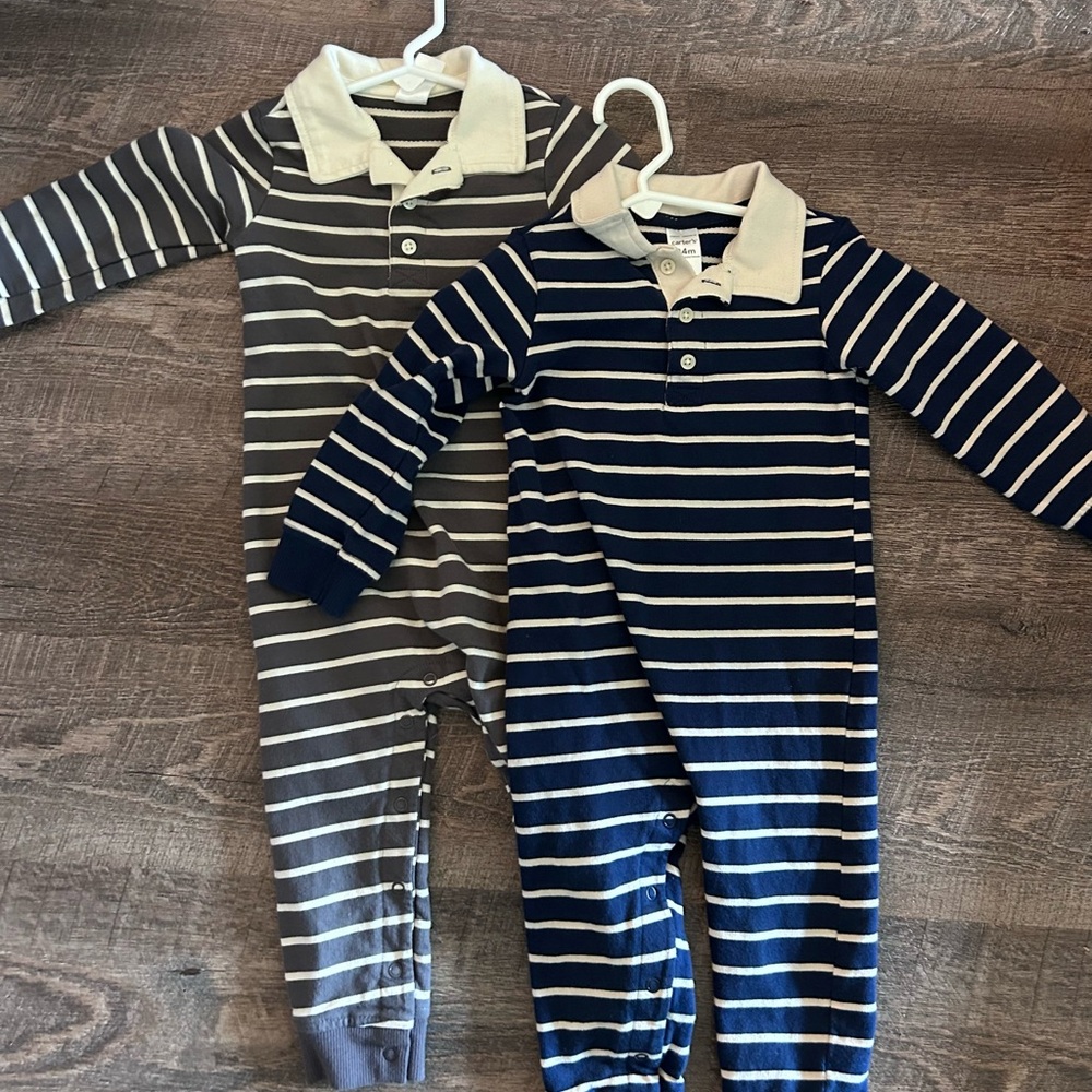 Carter's Navy and Gray Striped Polo Footies (2-Pack)